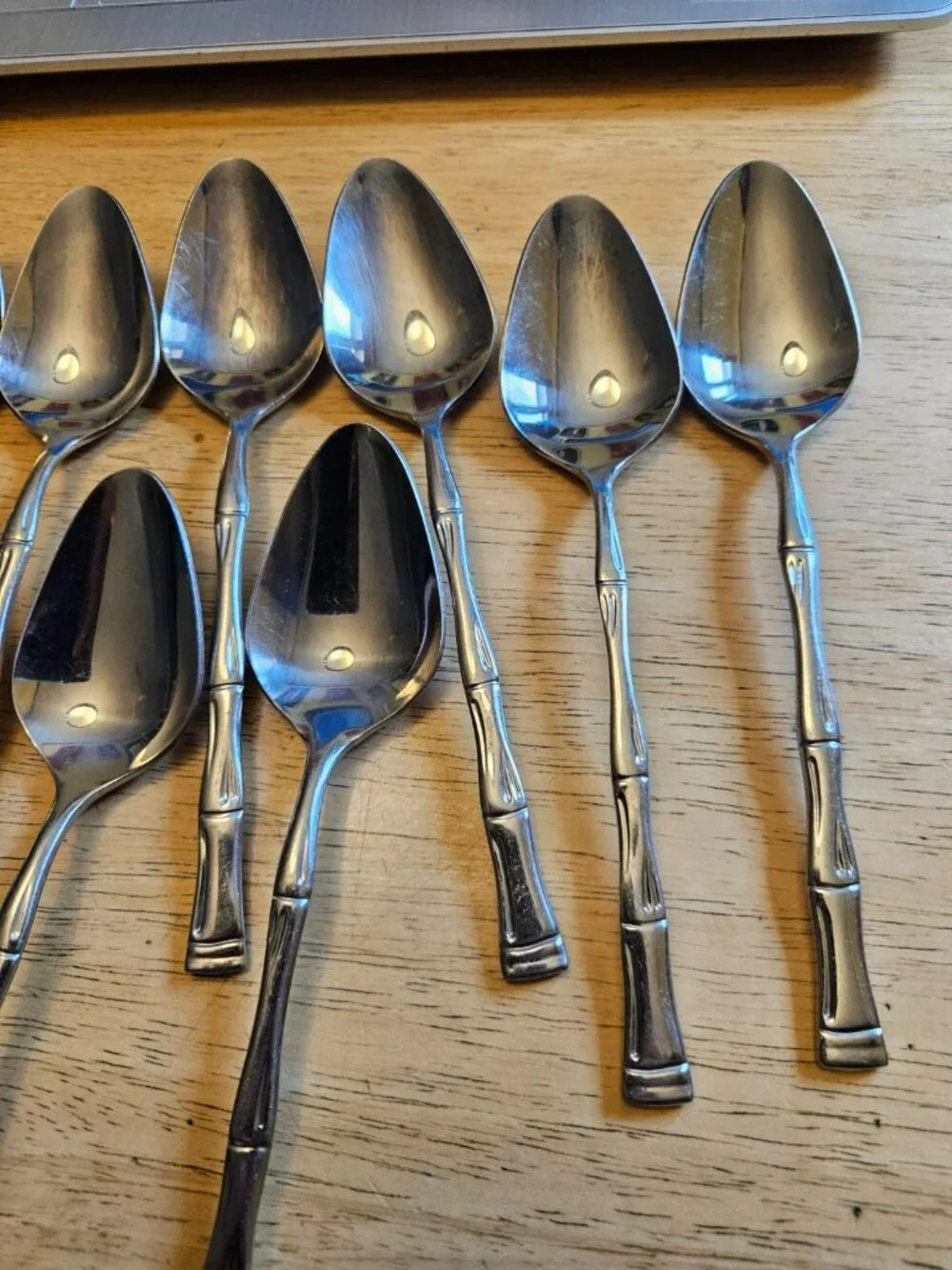Lot 12 Bamboo Pattern Oval Soup Spoons Stainless Korea 7.5